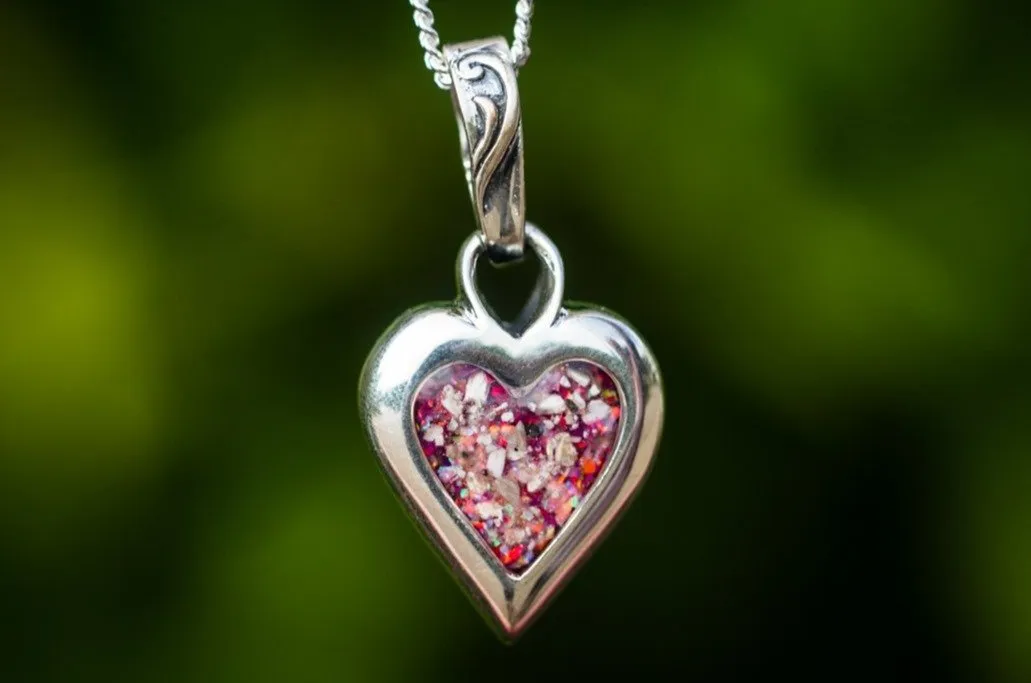 Memorial Opal Heart Pendant with Cremation Ash