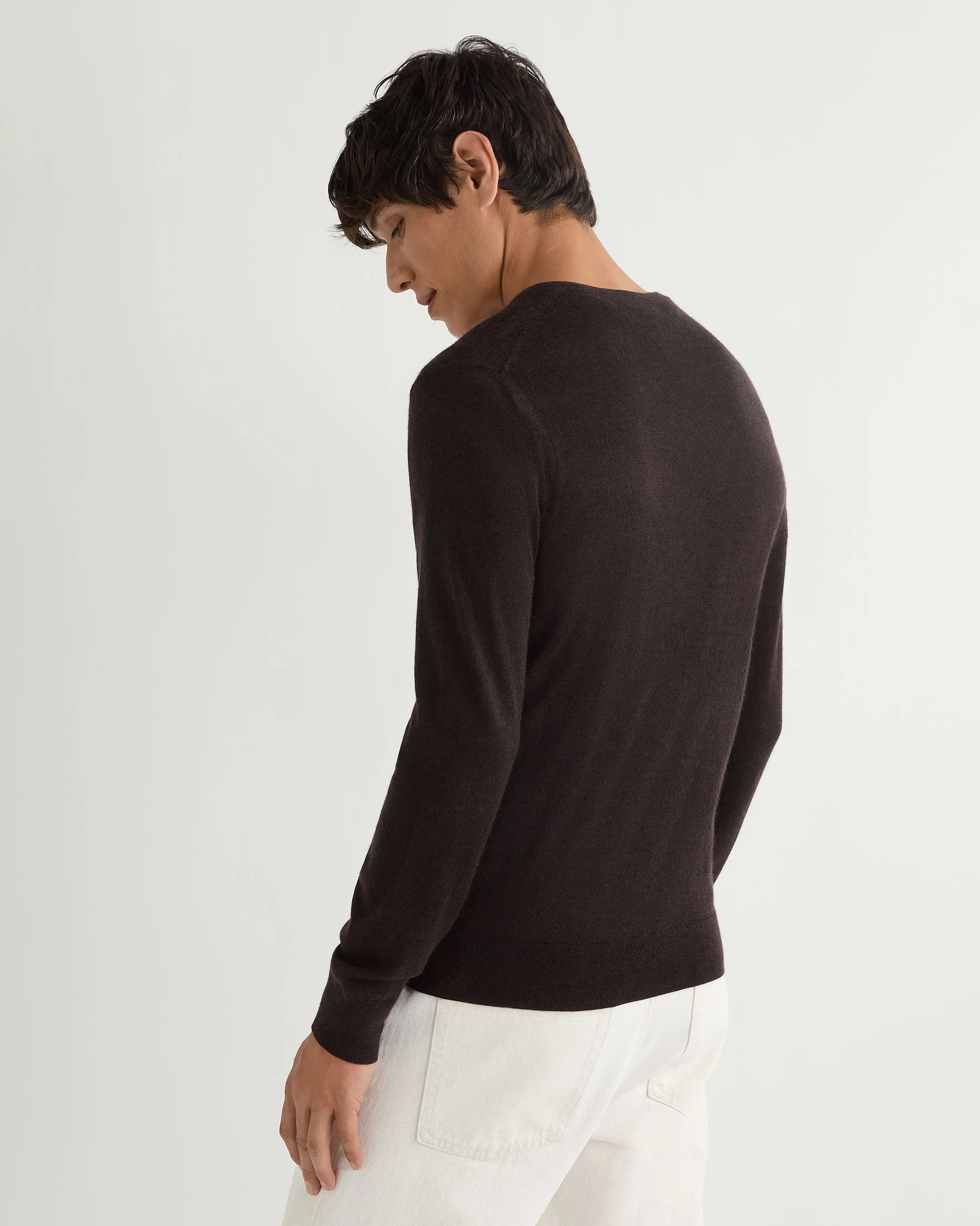 Men's Conduit Fine Gauge Cashmere V Neck Jumper Chocolate Brown