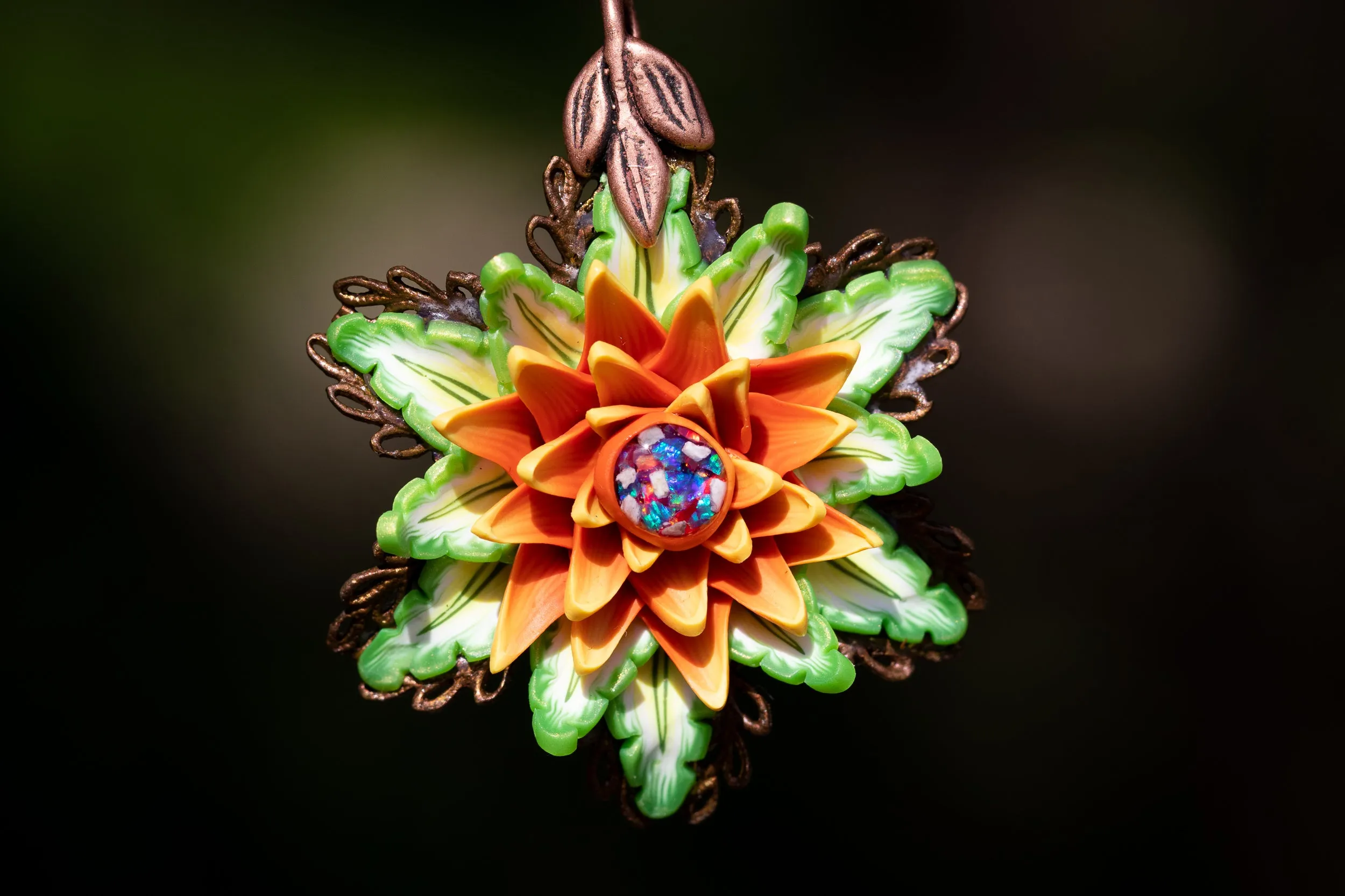 Mums the Word Memorial Pendant with Opals and Cremains