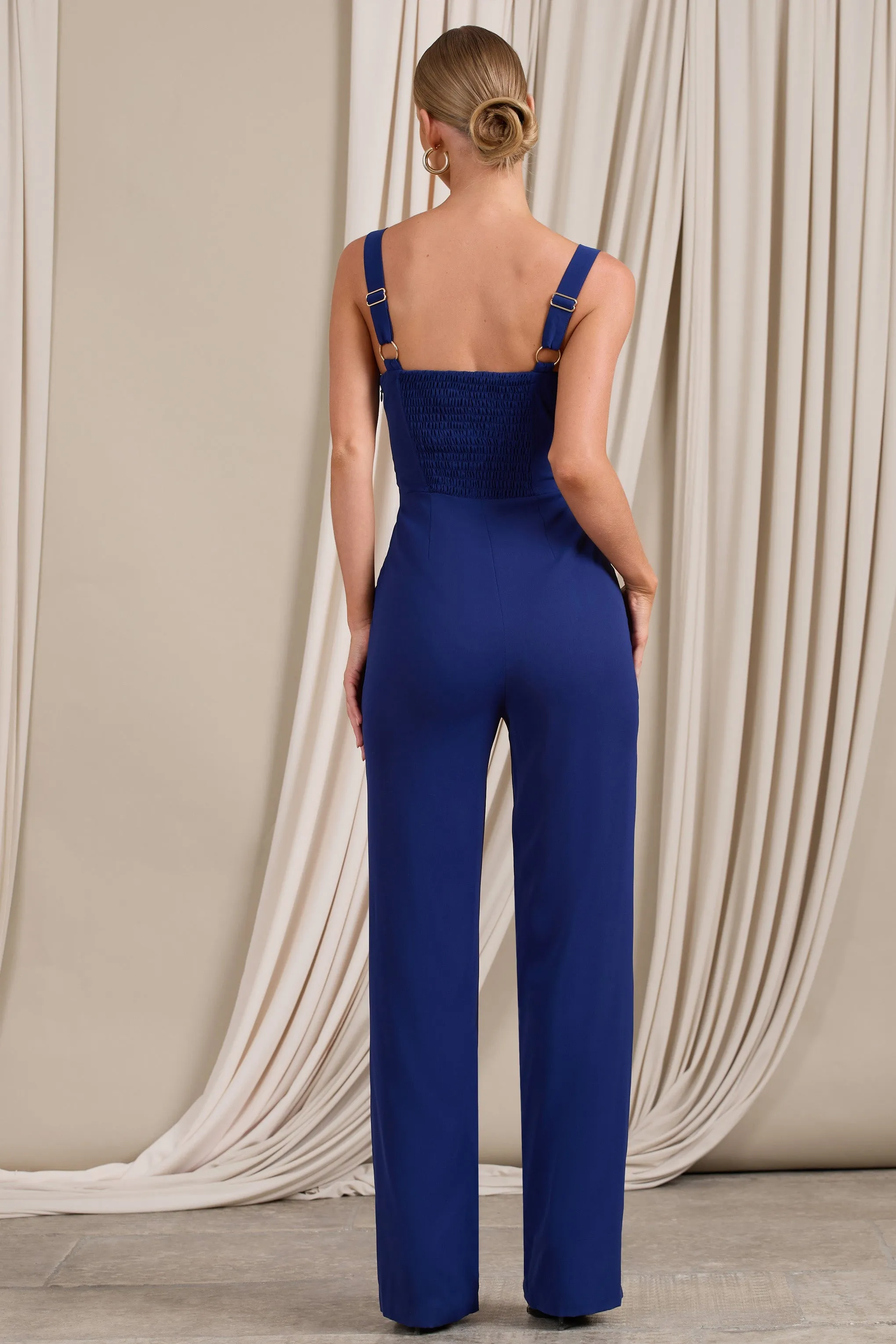 Nebbiolo | Navy Strappy Laced Corset Jumpsuit