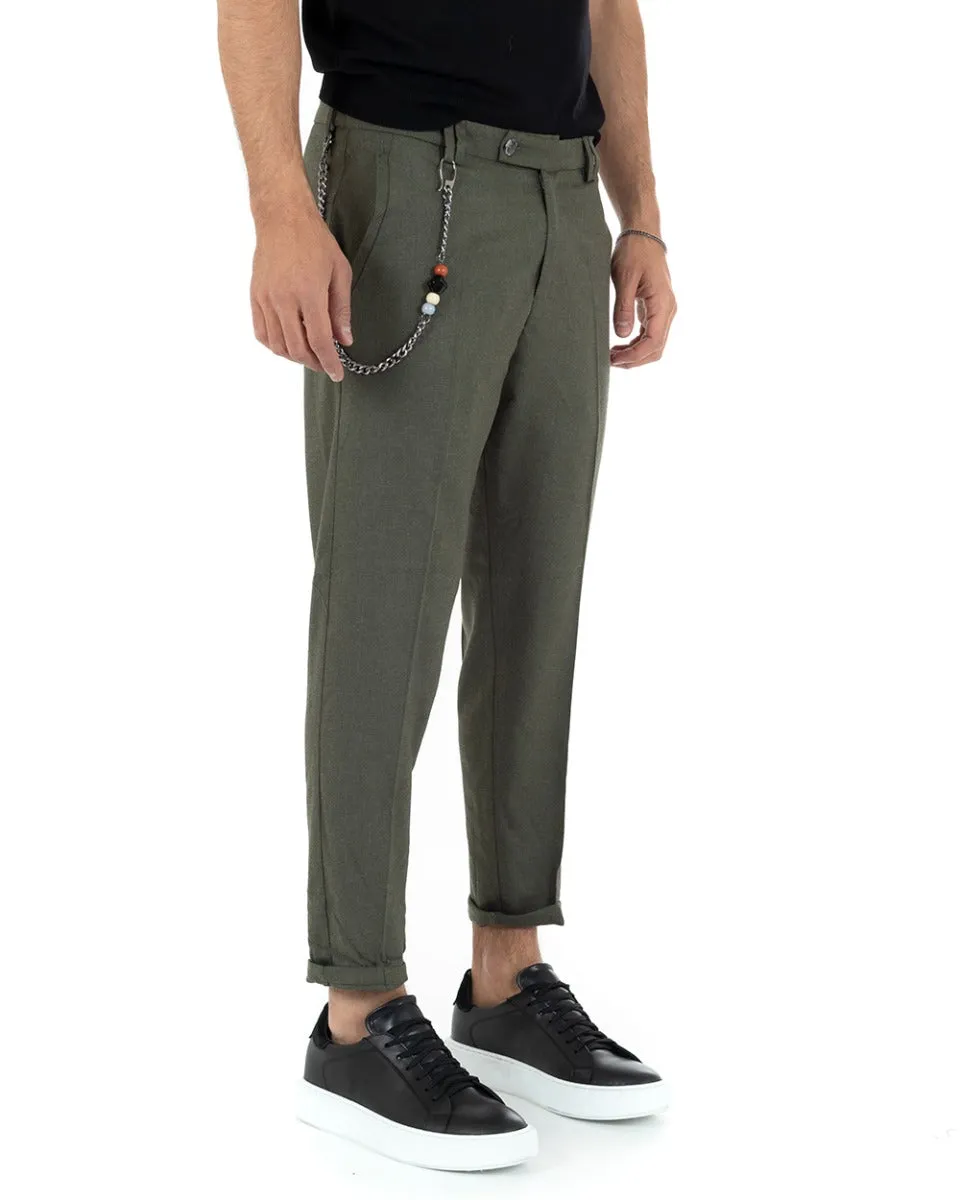 Pantaloni Uomo Lungo Tasca America Classico Viscosa Verde Melangiato Casual GIOSAL-P5737A