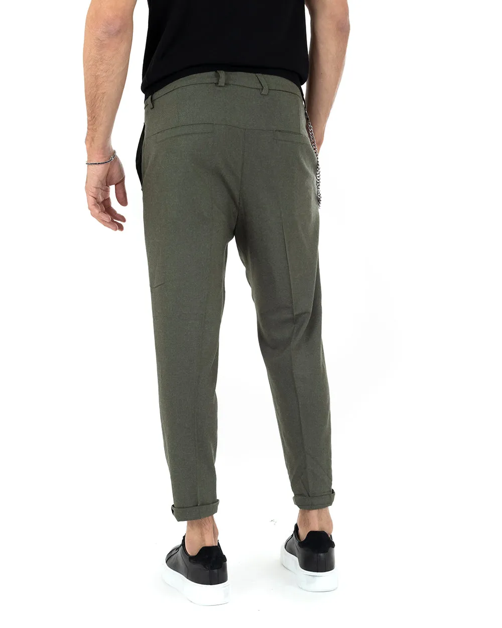 Pantaloni Uomo Lungo Tasca America Classico Viscosa Verde Melangiato Casual GIOSAL-P5737A