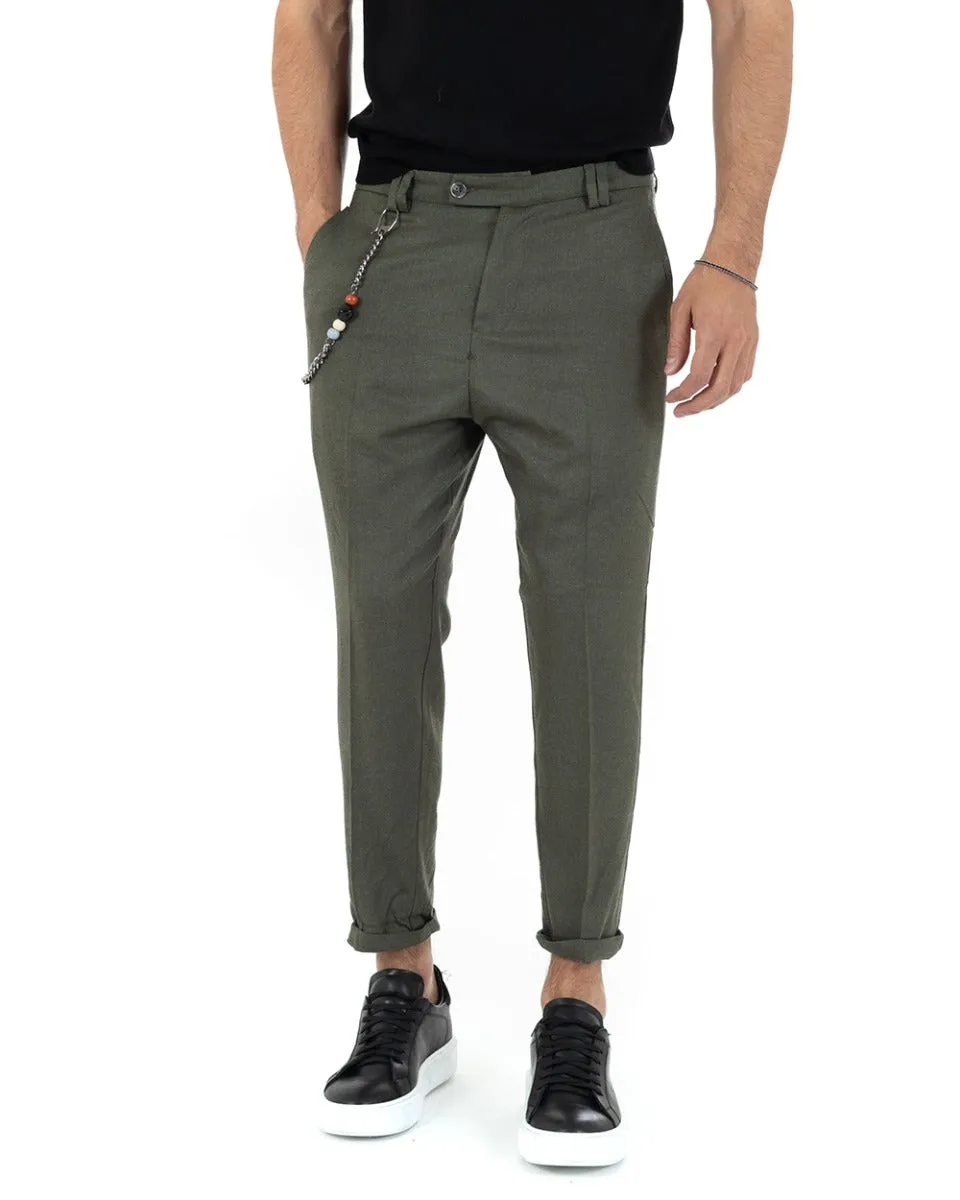 Pantaloni Uomo Lungo Tasca America Classico Viscosa Verde Melangiato Casual GIOSAL-P5737A