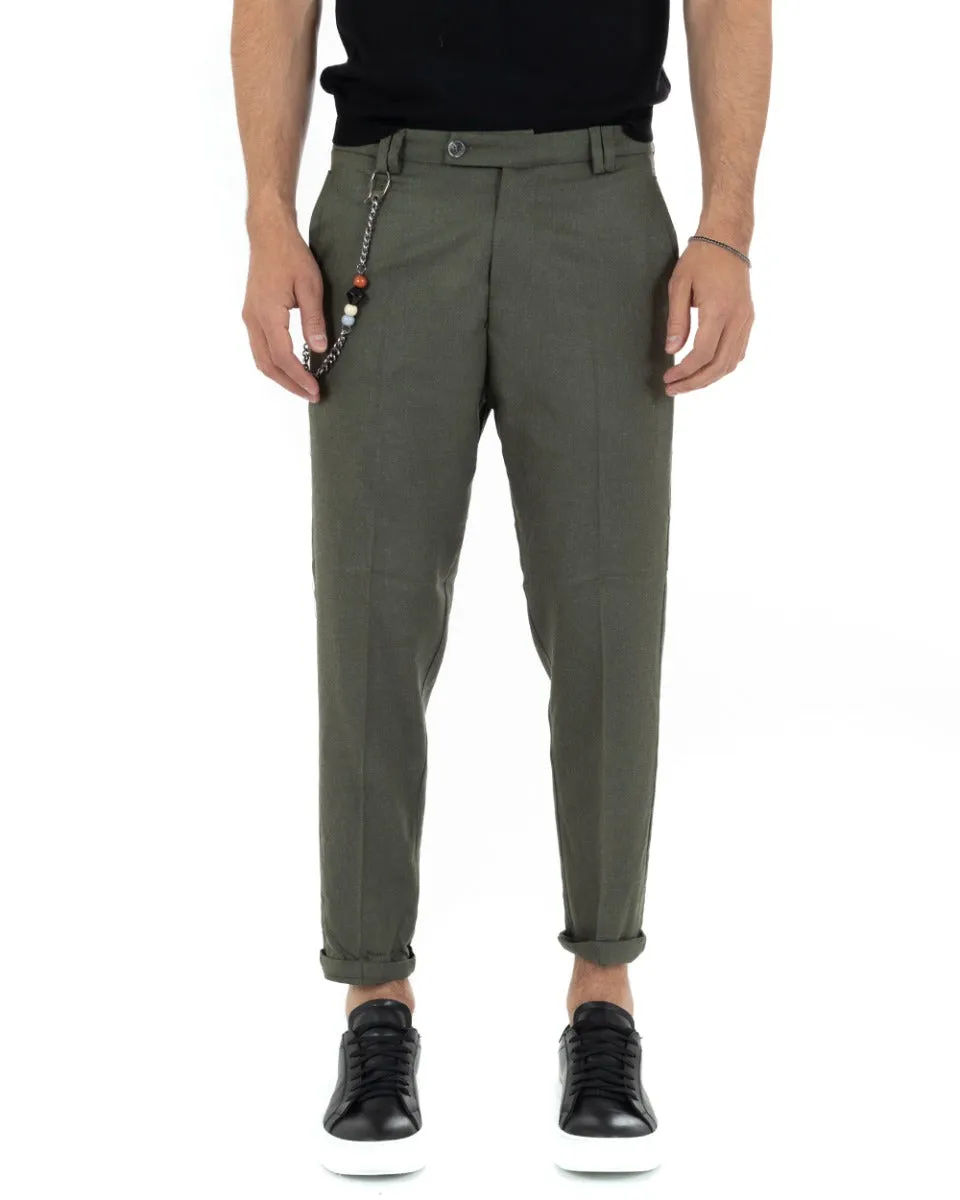 Pantaloni Uomo Lungo Tasca America Classico Viscosa Verde Melangiato Casual GIOSAL-P5737A