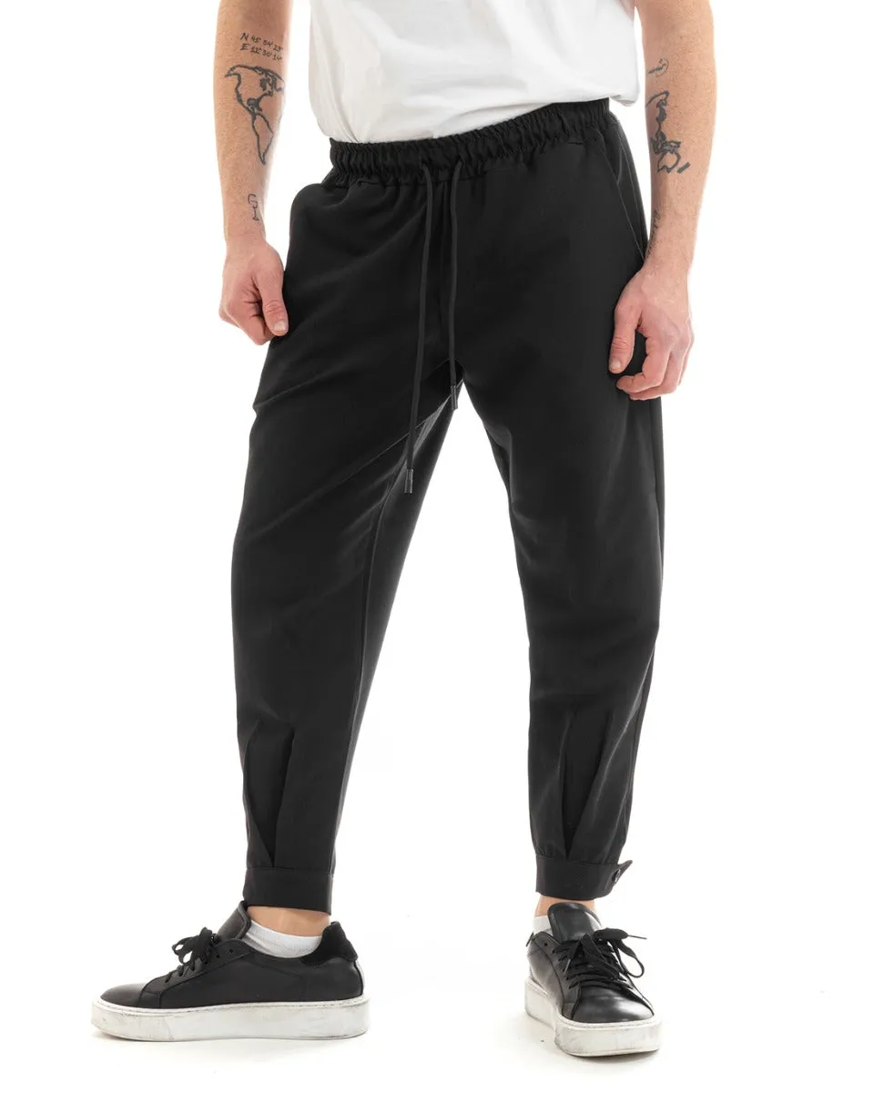 Pantaloni Uomo Pantalaccio Viscosa Tinta Unita Nero Jogger Casual GIOSAL-P5643A