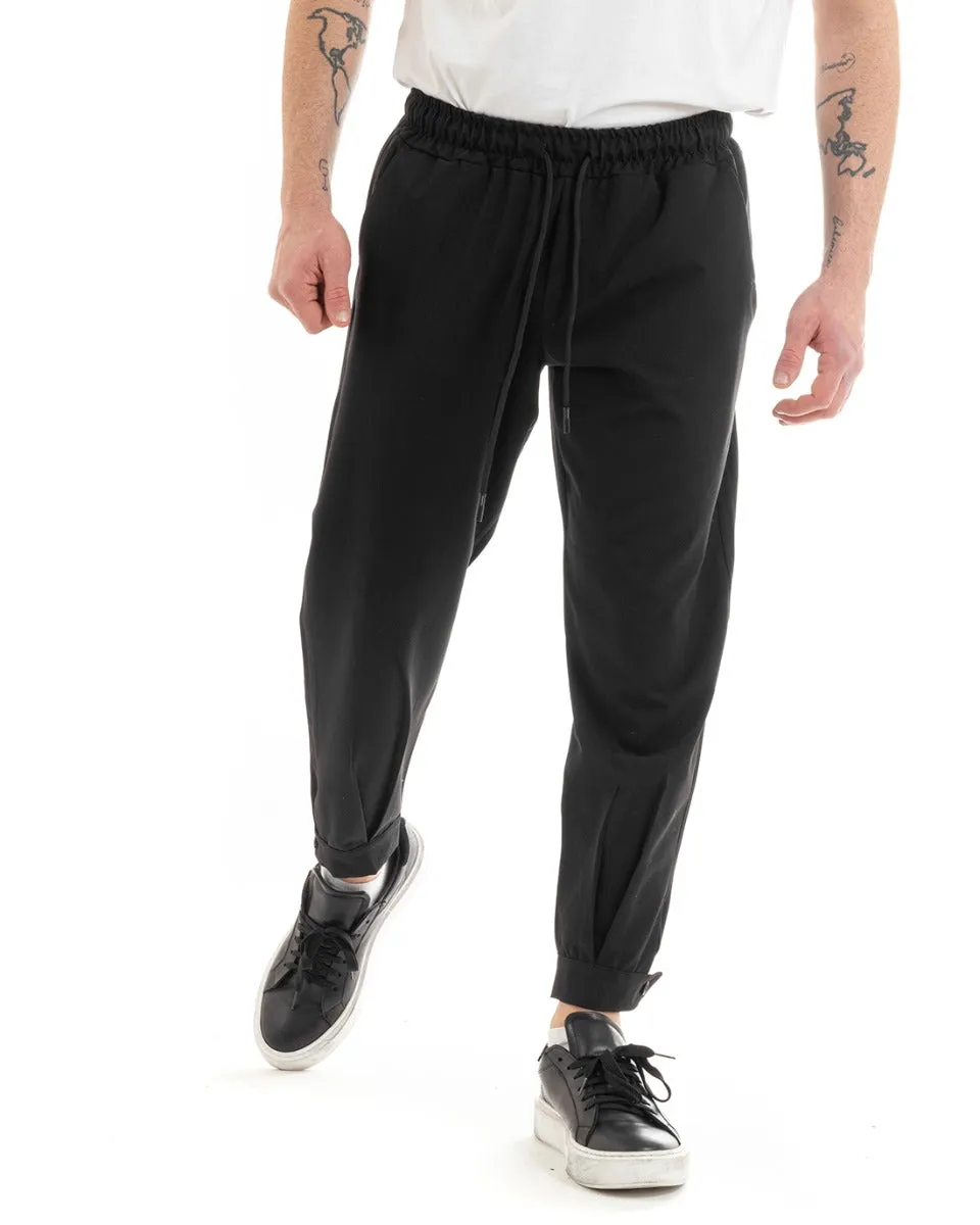 Pantaloni Uomo Pantalaccio Viscosa Tinta Unita Nero Jogger Casual GIOSAL-P5643A