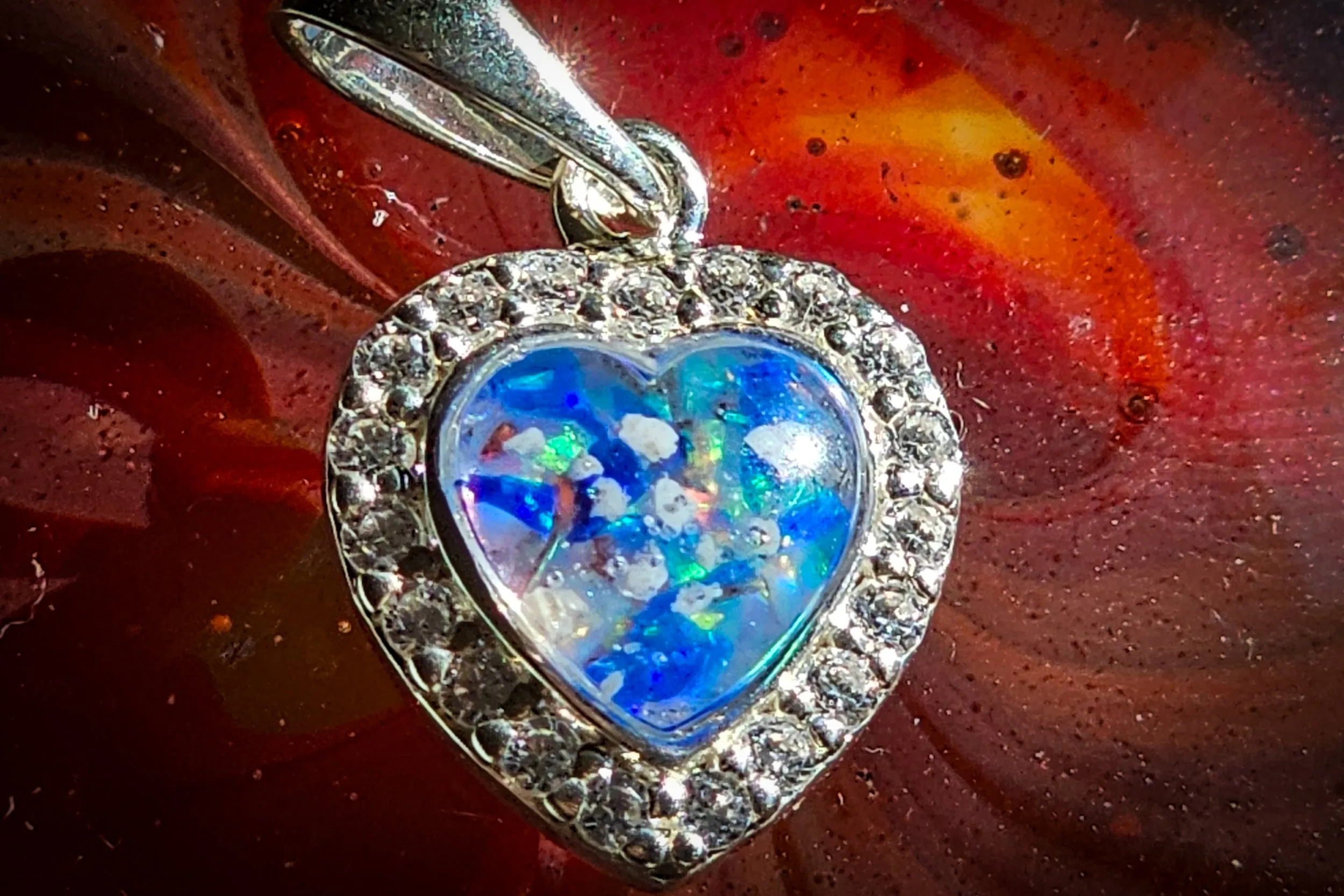 Petite Bedazzled Opal Heart Pendant