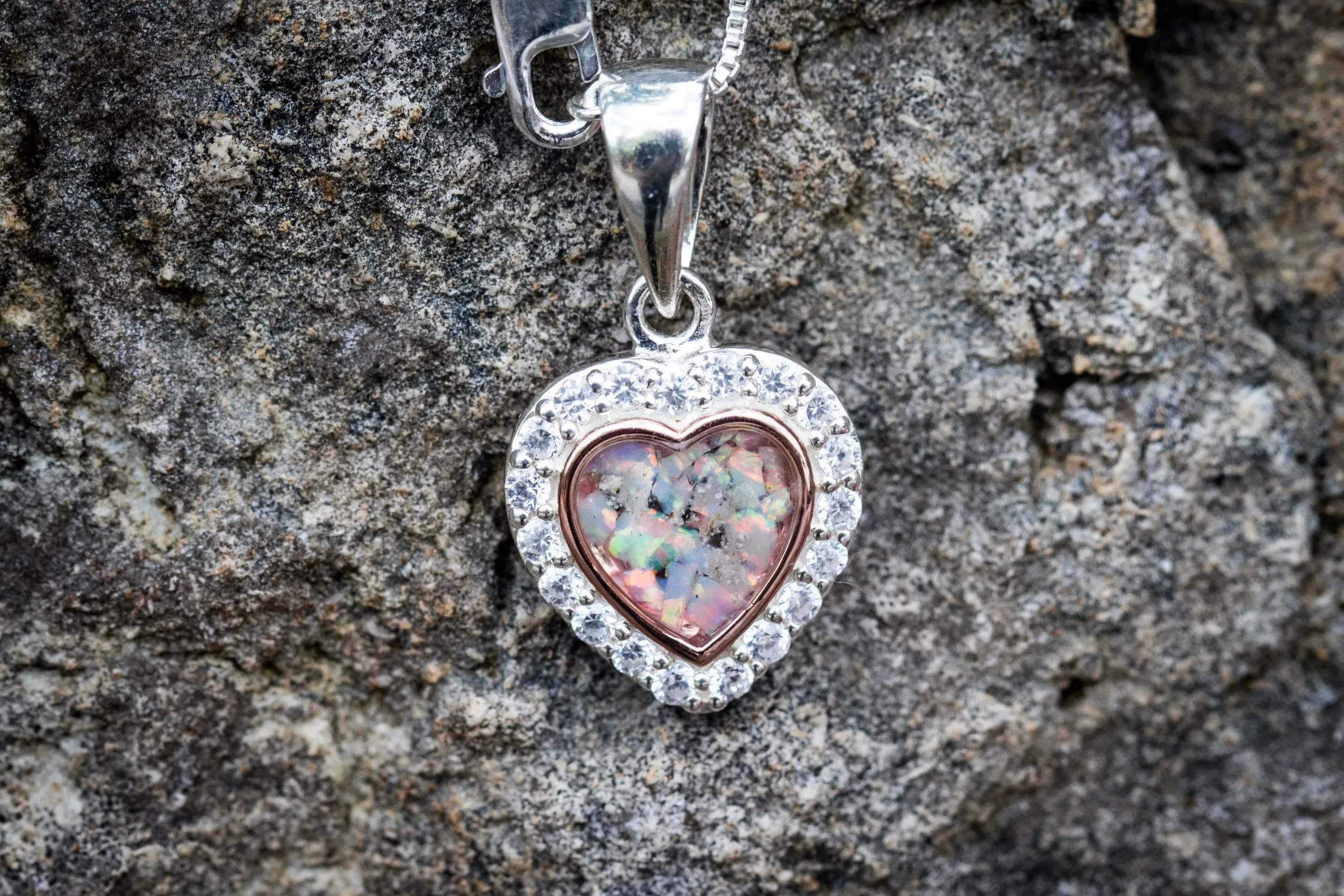 Petite Bedazzled Rose Gold Opal Heart Pendant