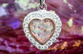 Petite Bedazzled Rose Gold Opal Heart Pendant