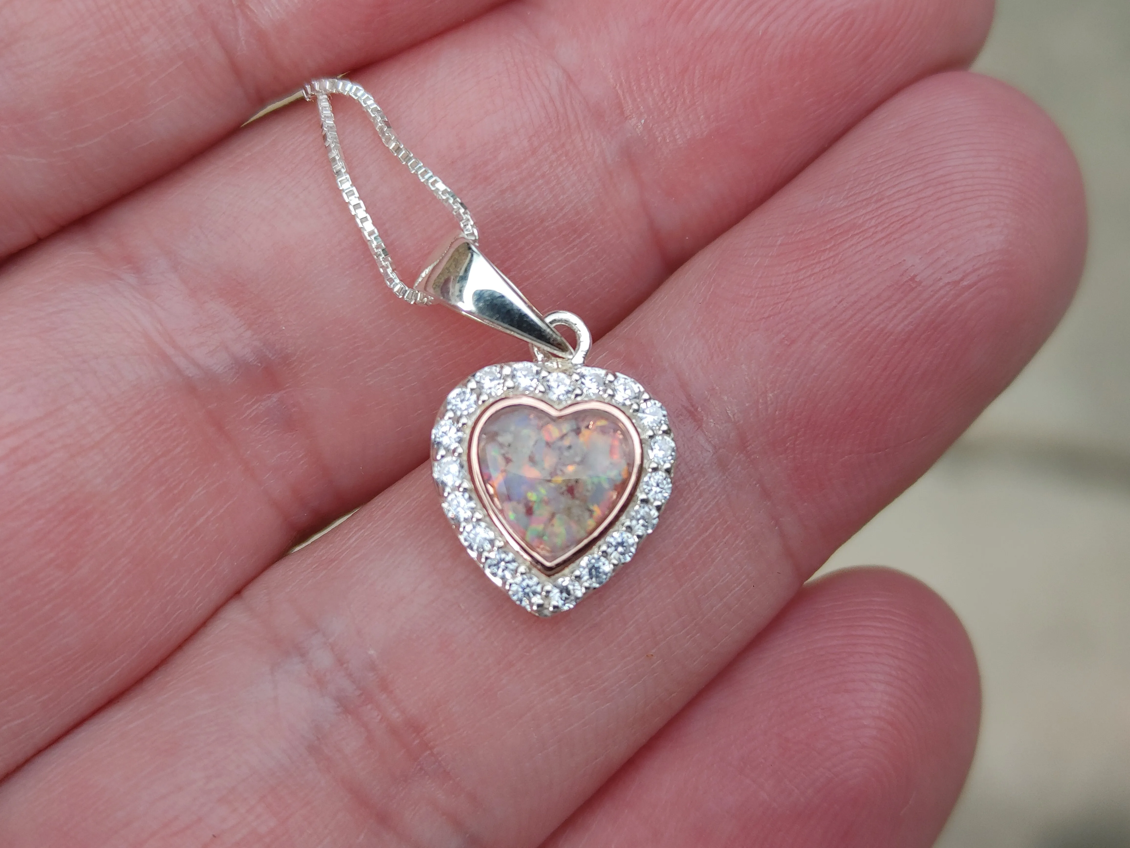 Petite Bedazzled Rose Gold Opal Heart Pendant