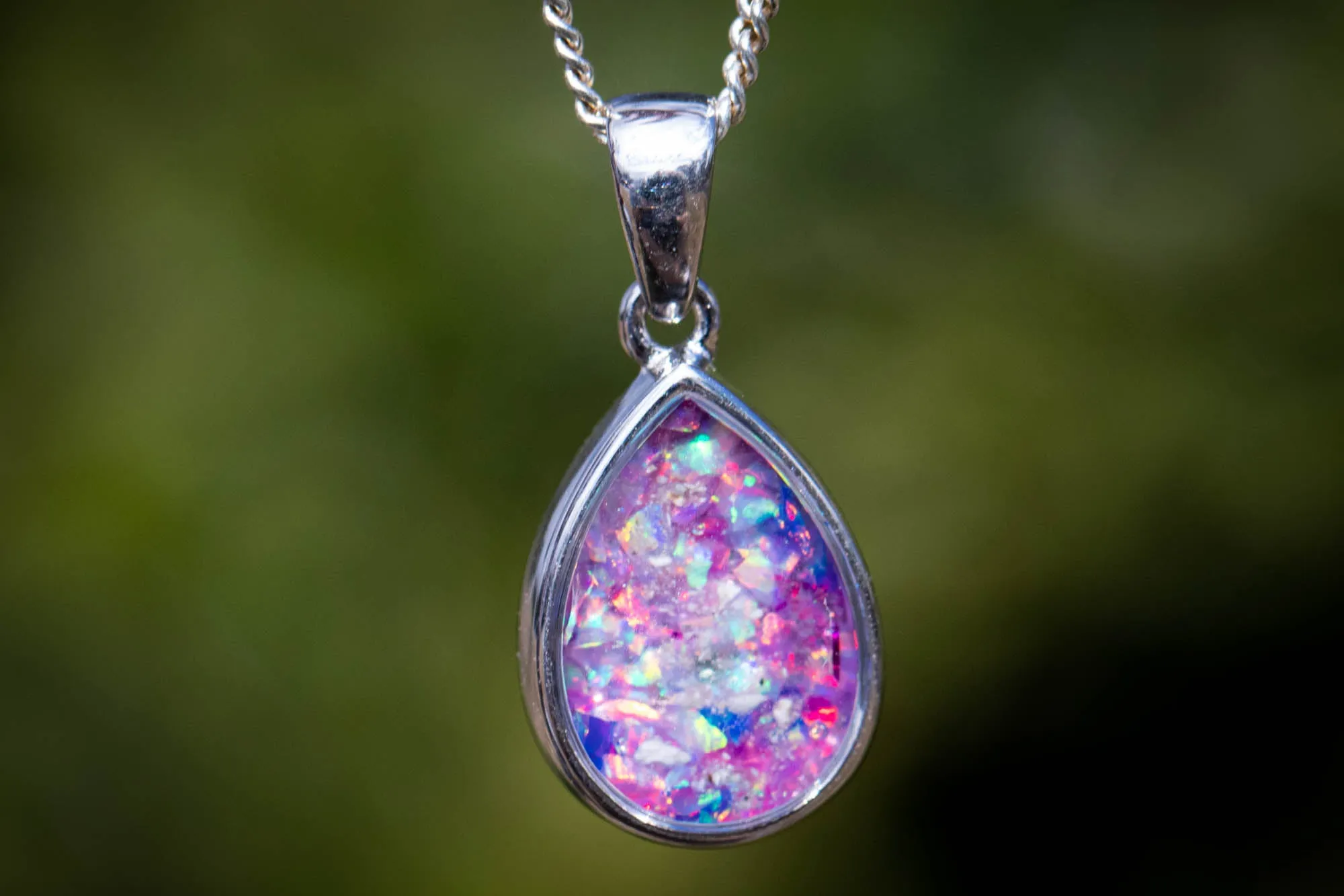 Petite Pear Drop Pendant with Crushed Opal and Cremation Ash