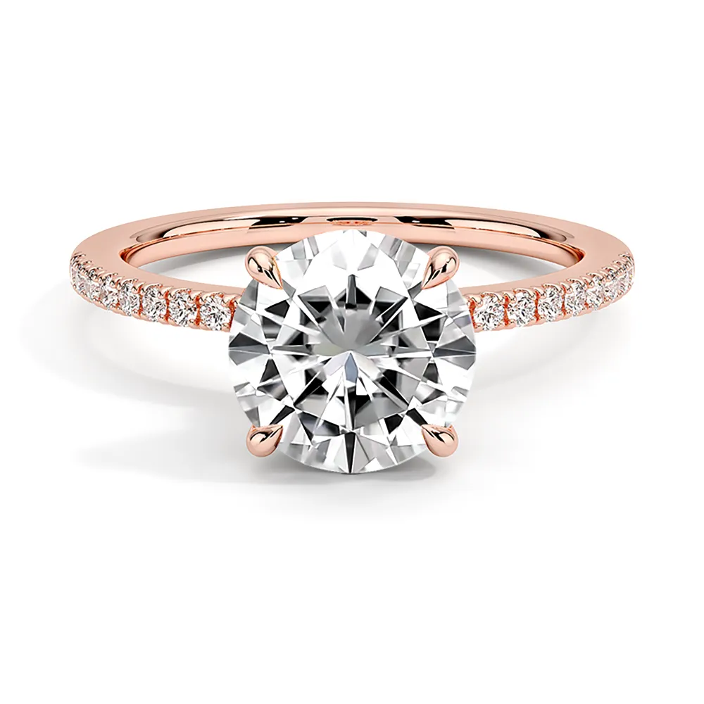 Round Cut Engagement Ring With Pavé Hidden Halo