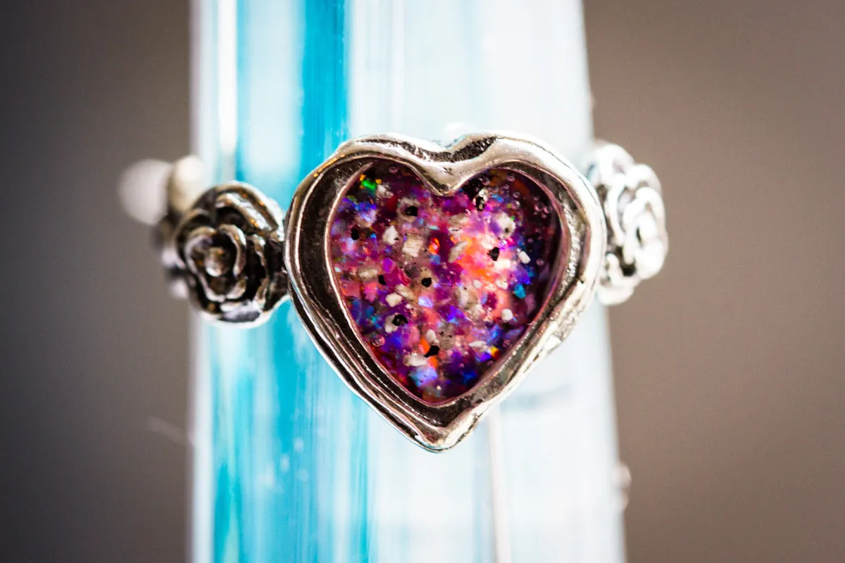 Silver Heart Opal Ring