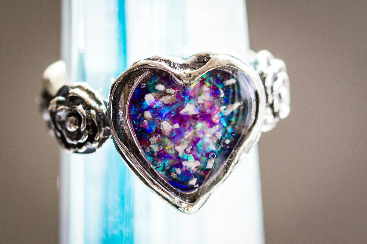 Silver Heart Opal Ring