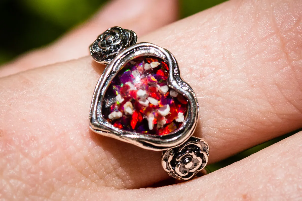 Silver Heart Opal Ring