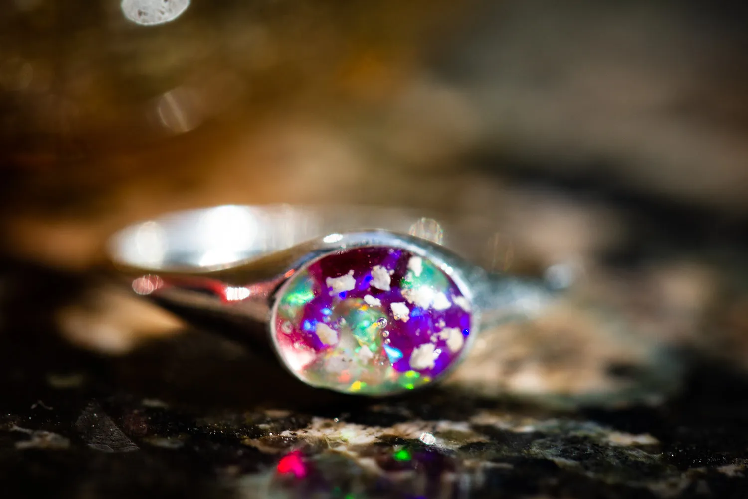 Silver Oval Ring with Ash