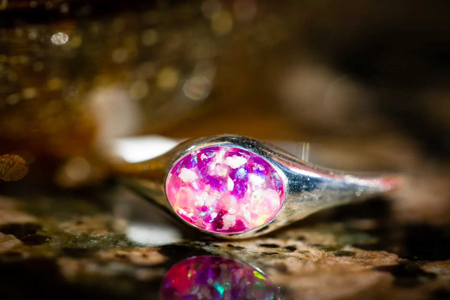 Silver Oval Ring with Ash