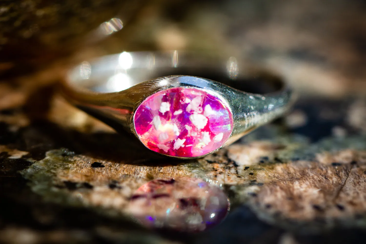 Silver Oval Ring with Ash