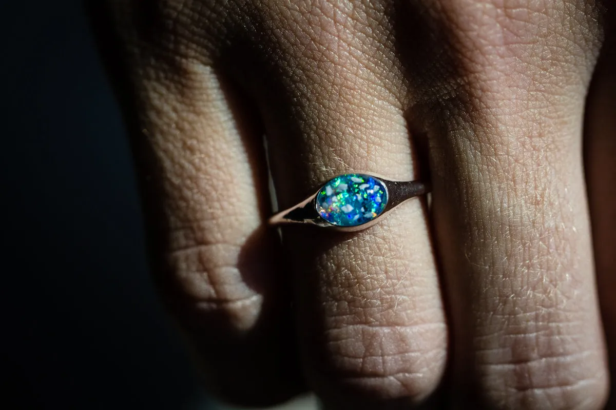 Silver Oval Ring with Ash