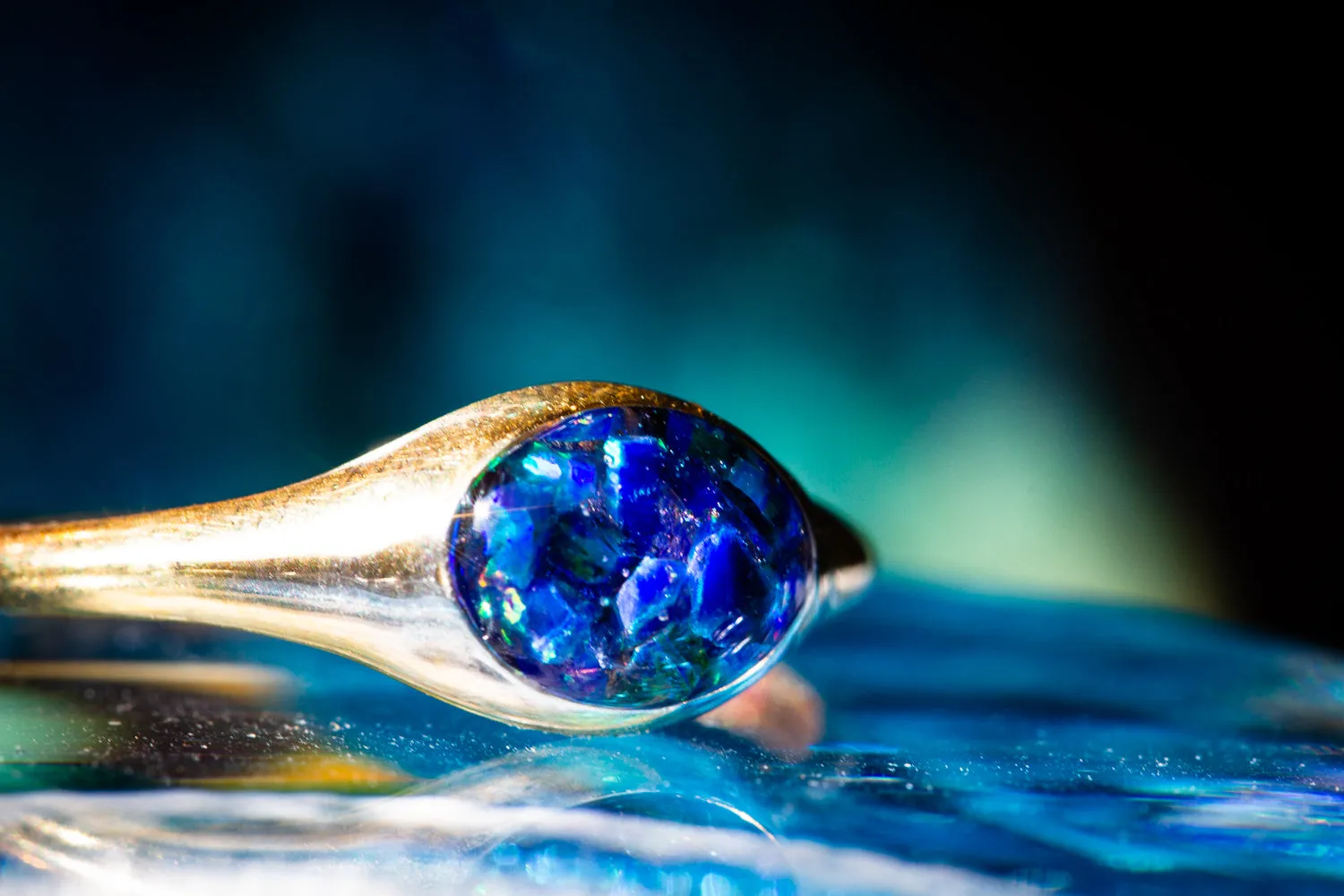 Silver Oval Ring with Ash