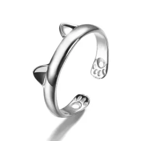 Silver Ring With Cat Ears in Solid 925 Sterling Silver