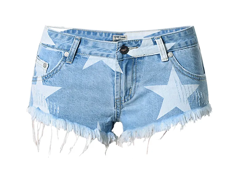 Star Print Tassel Denim Shorts