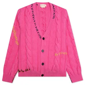 Stitch Detail Cable Knit Cardigan - Fuchsia Fluo