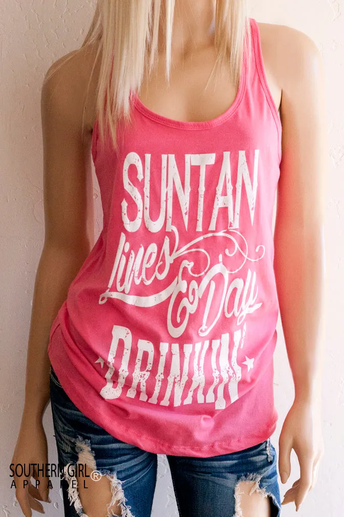 Suntan Lines and Day Drinkin' Racerback Tank Top