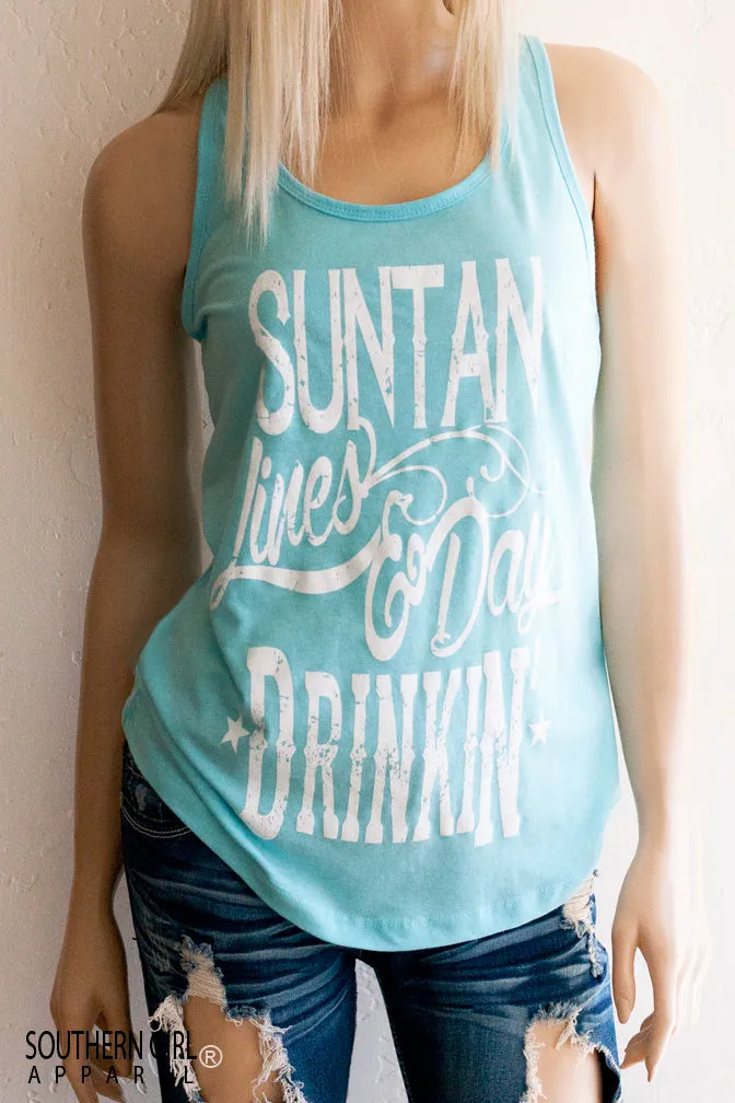 Suntan Lines and Day Drinkin' Racerback Tank Top