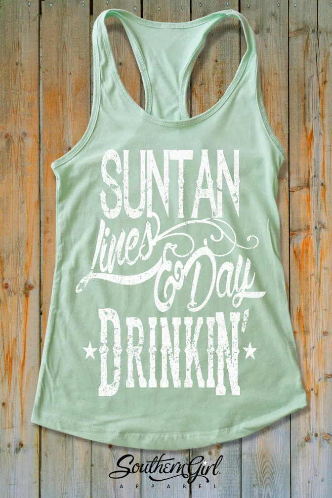 Suntan Lines and Day Drinkin' Racerback Tank Top