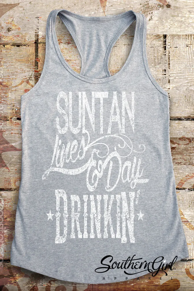 Suntan Lines and Day Drinkin' Racerback Tank Top