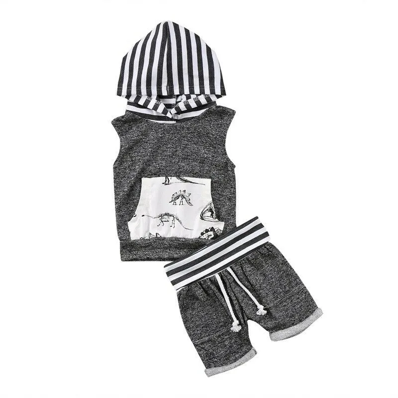 Toddler Kids Baby Boy Clothes Hoodies Sleeveless Tops Shorts Pants 2pcs Outfit Dinosaur Clothing