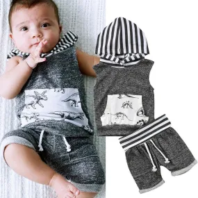 Toddler Kids Baby Boy Clothes Hoodies Sleeveless Tops Shorts Pants 2pcs Outfit Dinosaur Clothing