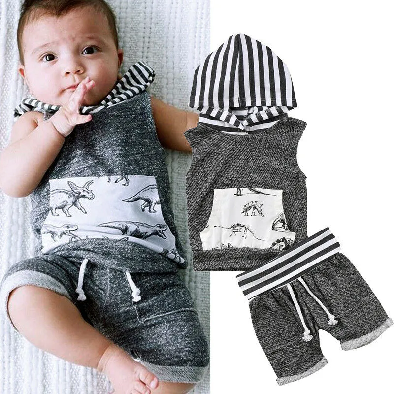 Toddler Kids Baby Boy Clothes Hoodies Sleeveless Tops Shorts Pants 2pcs Outfit Dinosaur Clothing