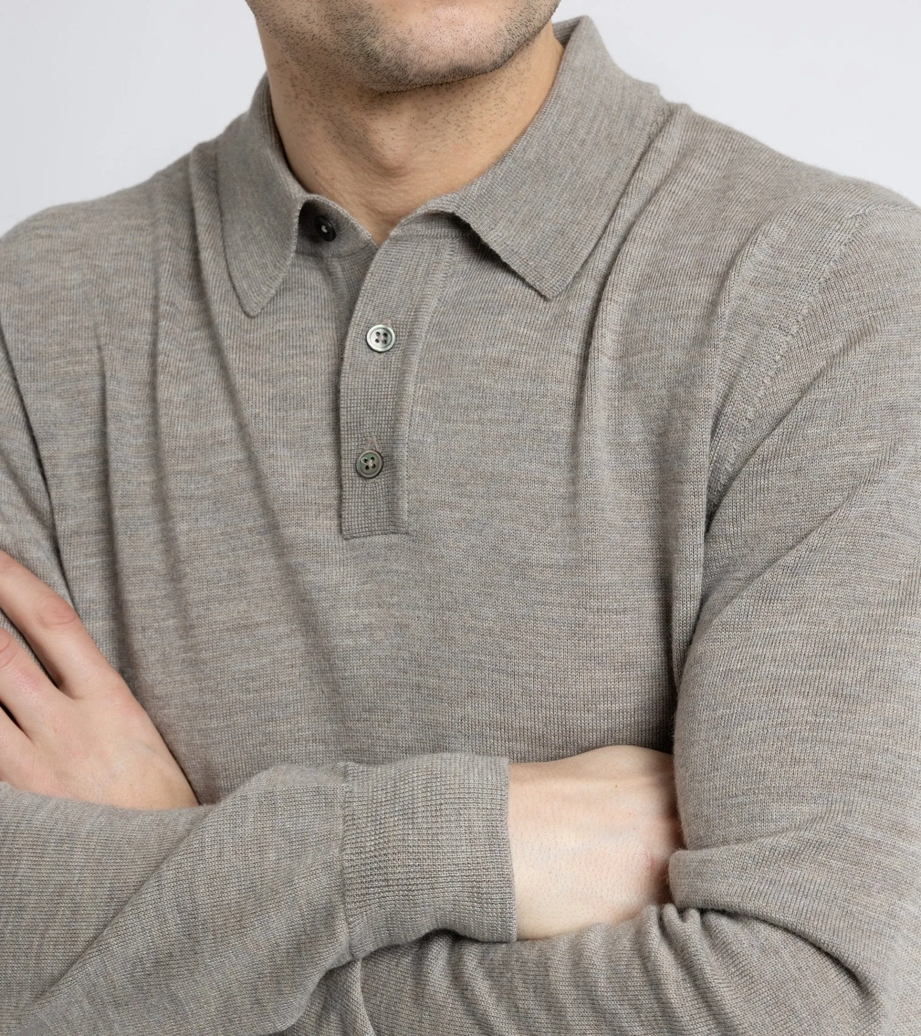 Trunk Enford Merino Knit Long Sleeve Polo Shirt: Greige