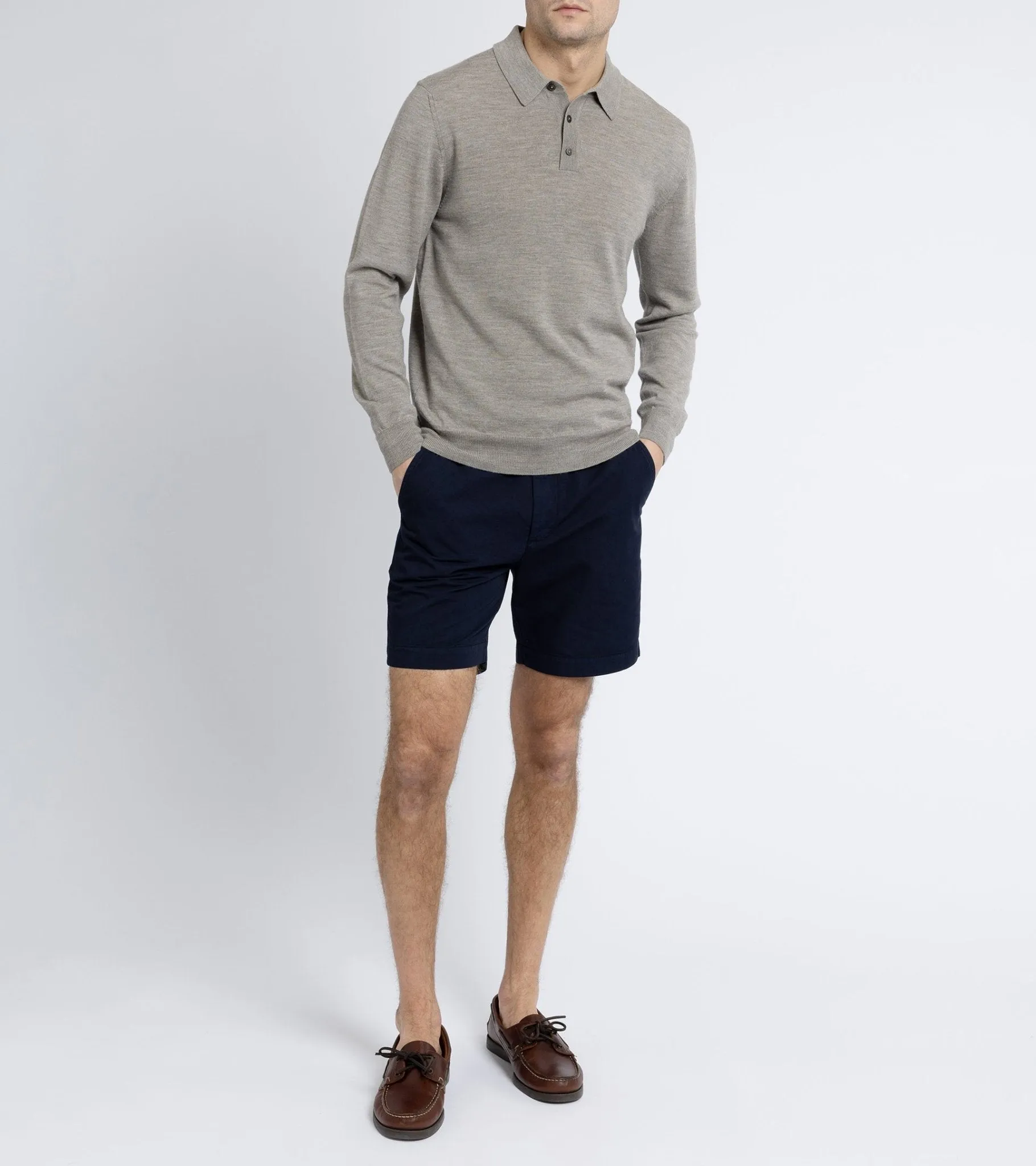 Trunk Enford Merino Knit Long Sleeve Polo Shirt: Greige