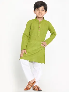 VASTRAMAY Boy's Green Cotton Kurta and Pyjama Set