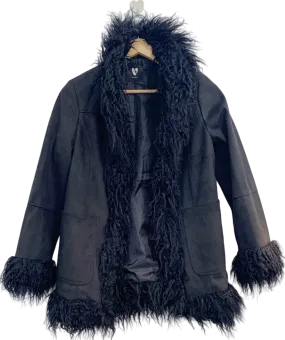 Very Black Faux Fur Trim Coat UK 12