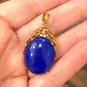 Vintage 14K Gold Lapis Lazuli & Diamond Pendant