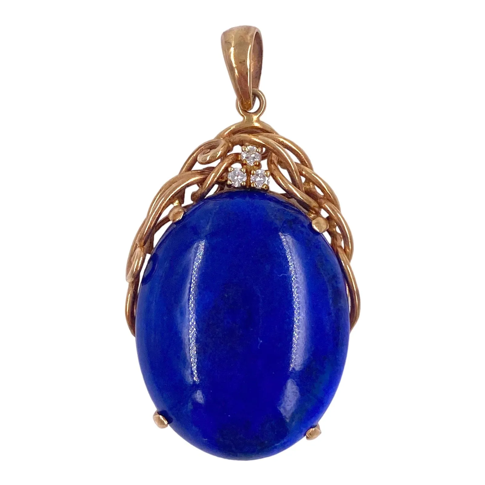 Vintage 14K Gold Lapis Lazuli & Diamond Pendant