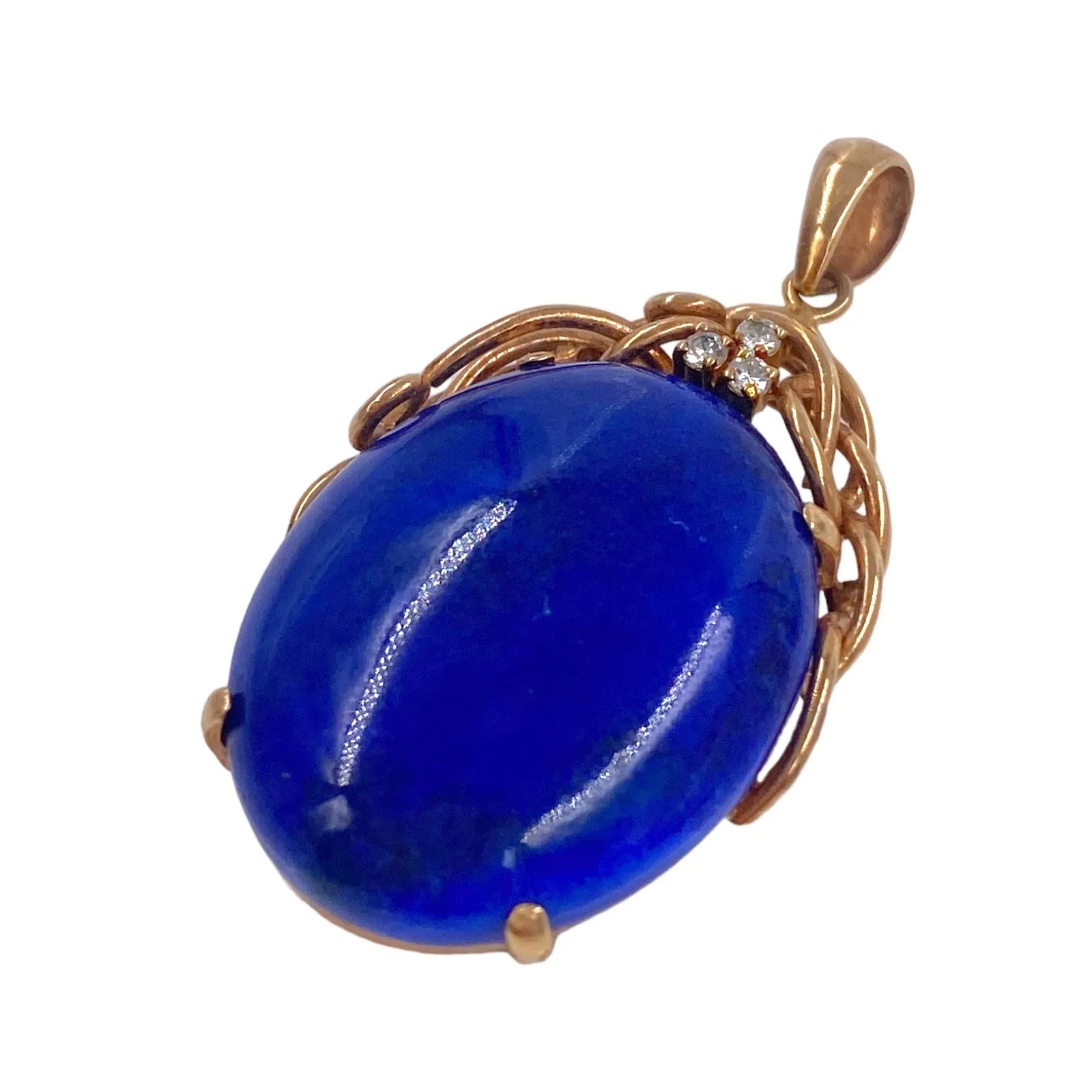 Vintage 14K Gold Lapis Lazuli & Diamond Pendant