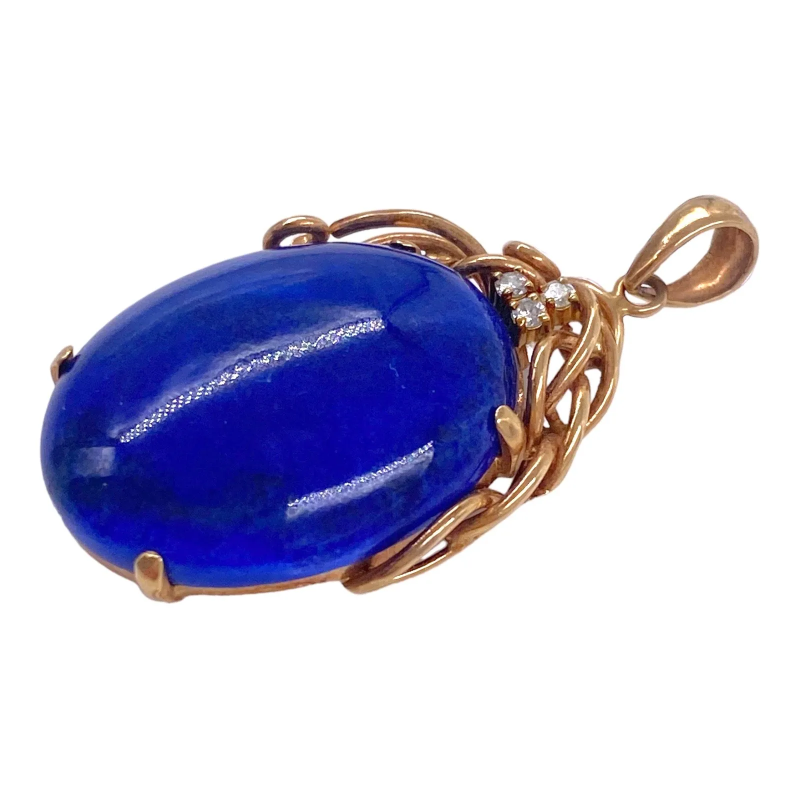 Vintage 14K Gold Lapis Lazuli & Diamond Pendant