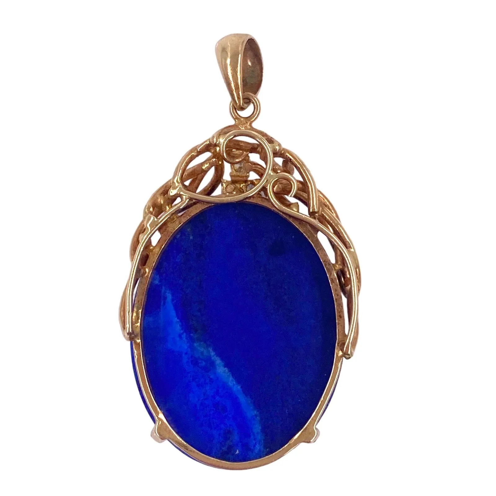 Vintage 14K Gold Lapis Lazuli & Diamond Pendant