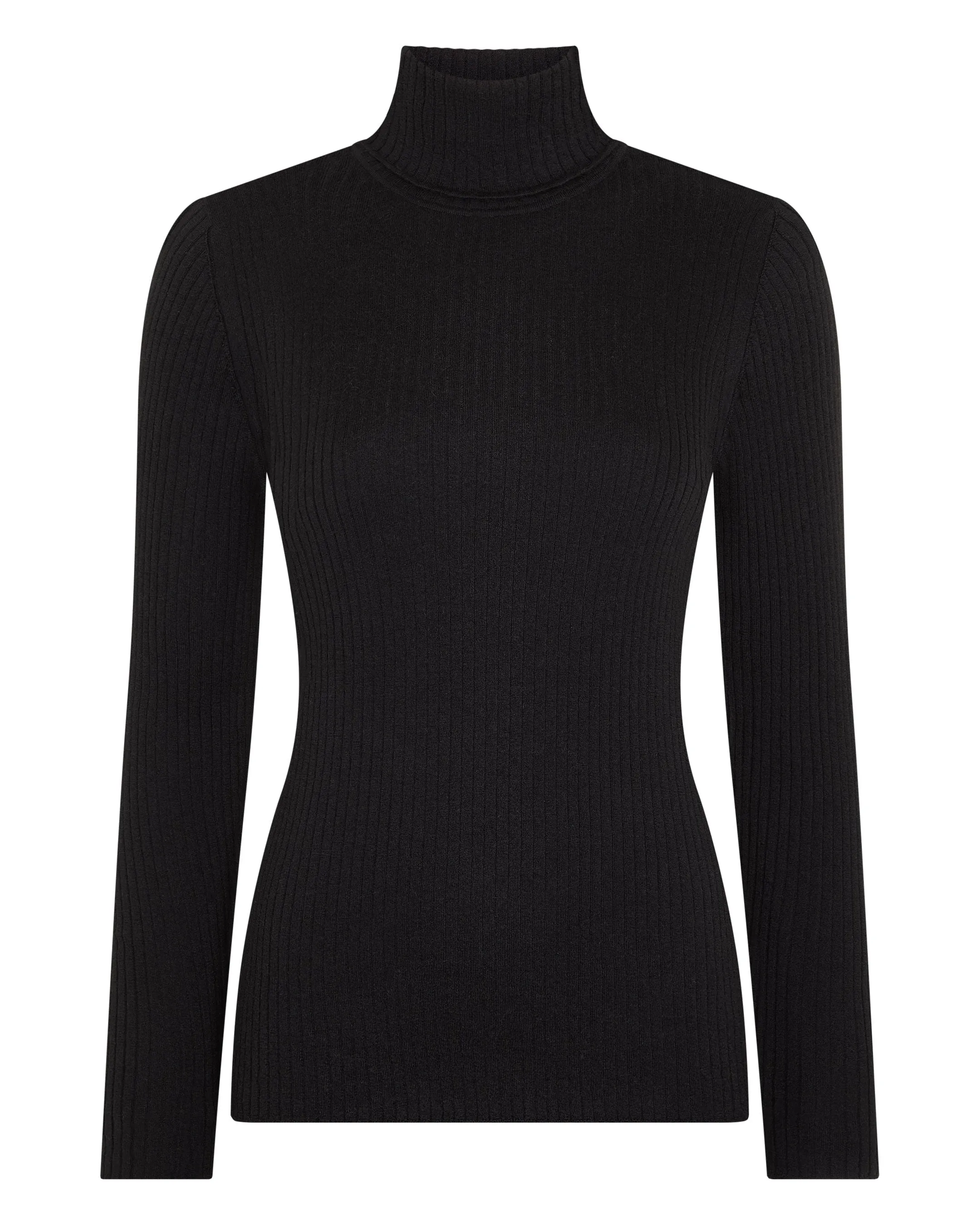 Women's Superfine Cashmere Ribbed Turtle Neck Sweater Black